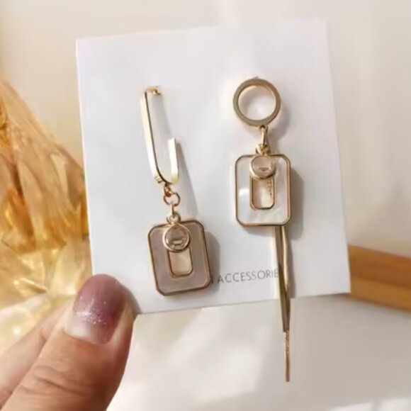 Modern Asymmetrical Geometric Drop Earrings – .925 Silver Needle, Gold Finish - Picture 8 of 12